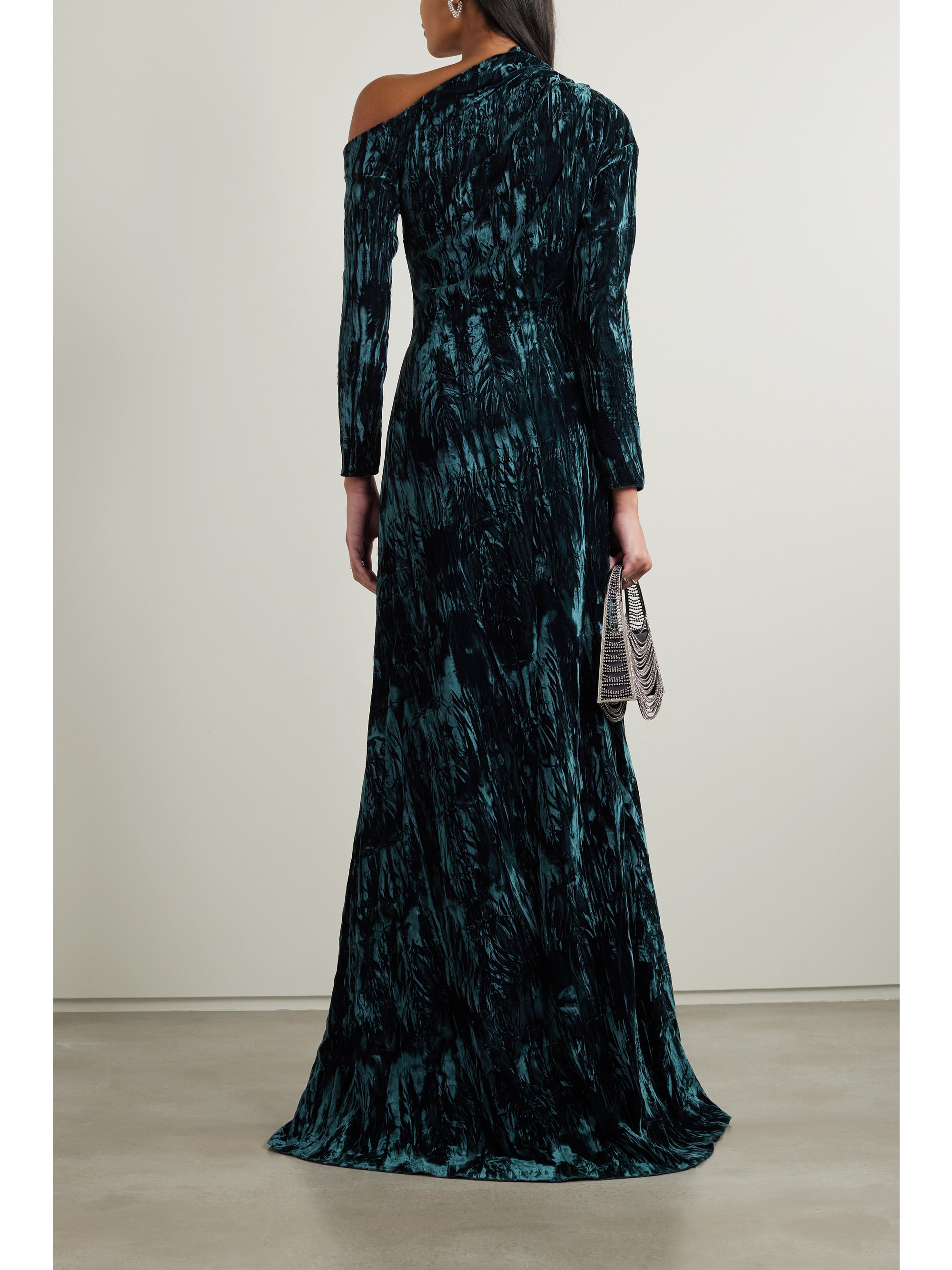 16Arlington Alder one-shoulder crushed-velvet gown