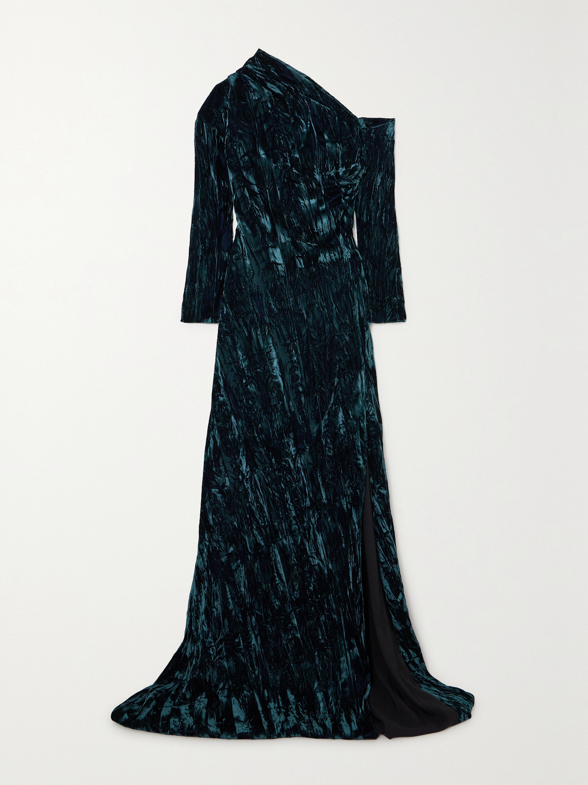 16Arlington Alder one-shoulder crushed-velvet gown