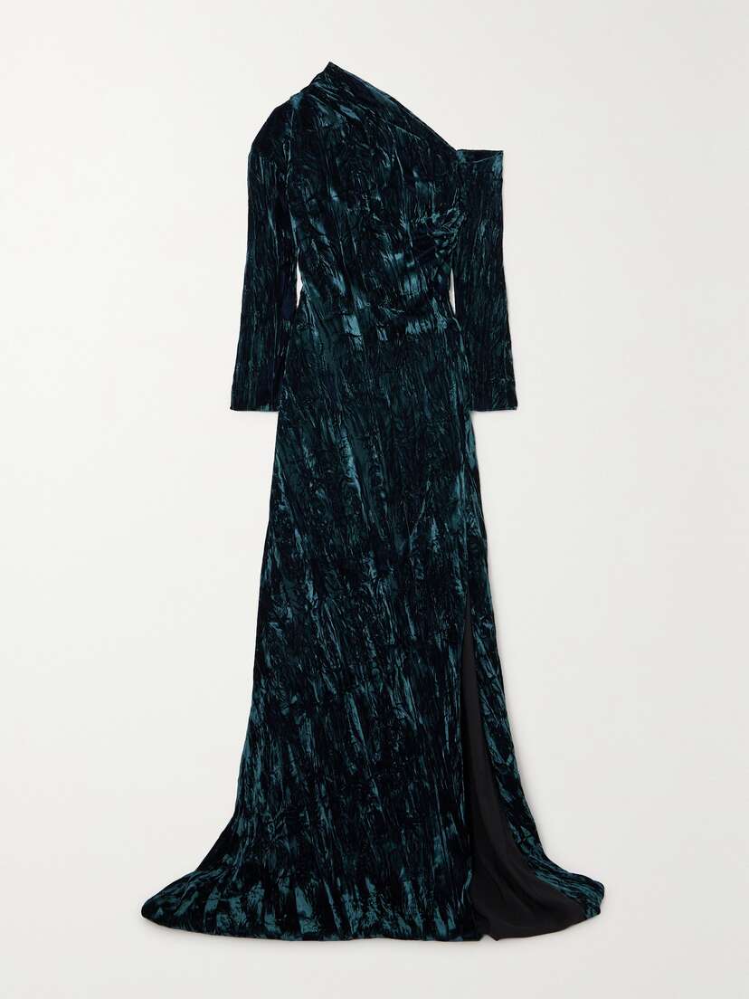 16Arlington Alder One-shoulder Crushed-velvet Gown
