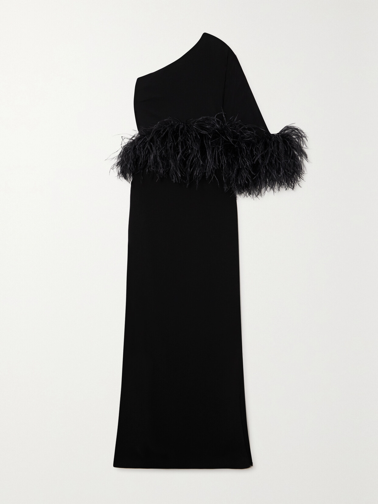 16ARLINGTON - Alder One-shoulder Feather-trimmed Crepe Gown - Black