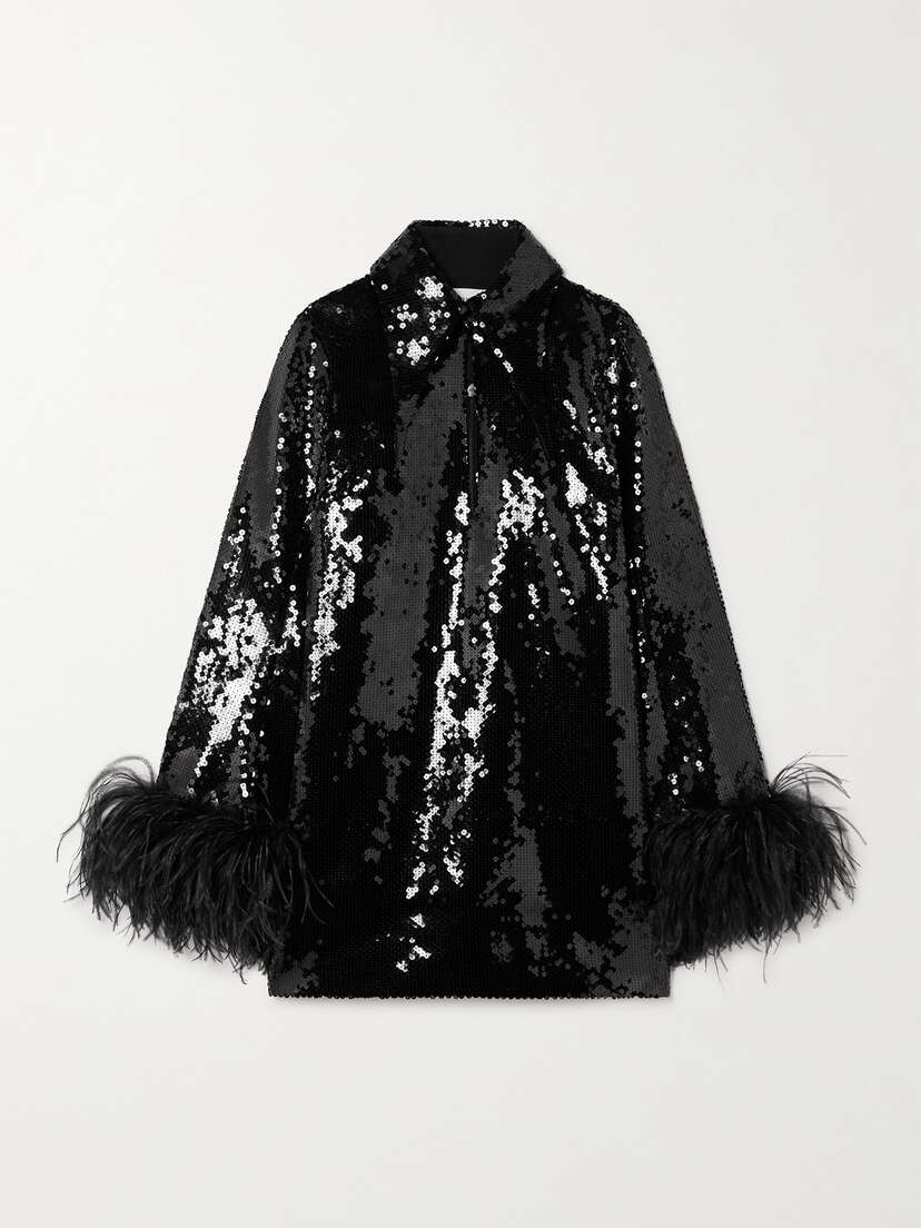 16ARLINGTON Michelle Feather-trimmed Sequined Crepe Mini Dress