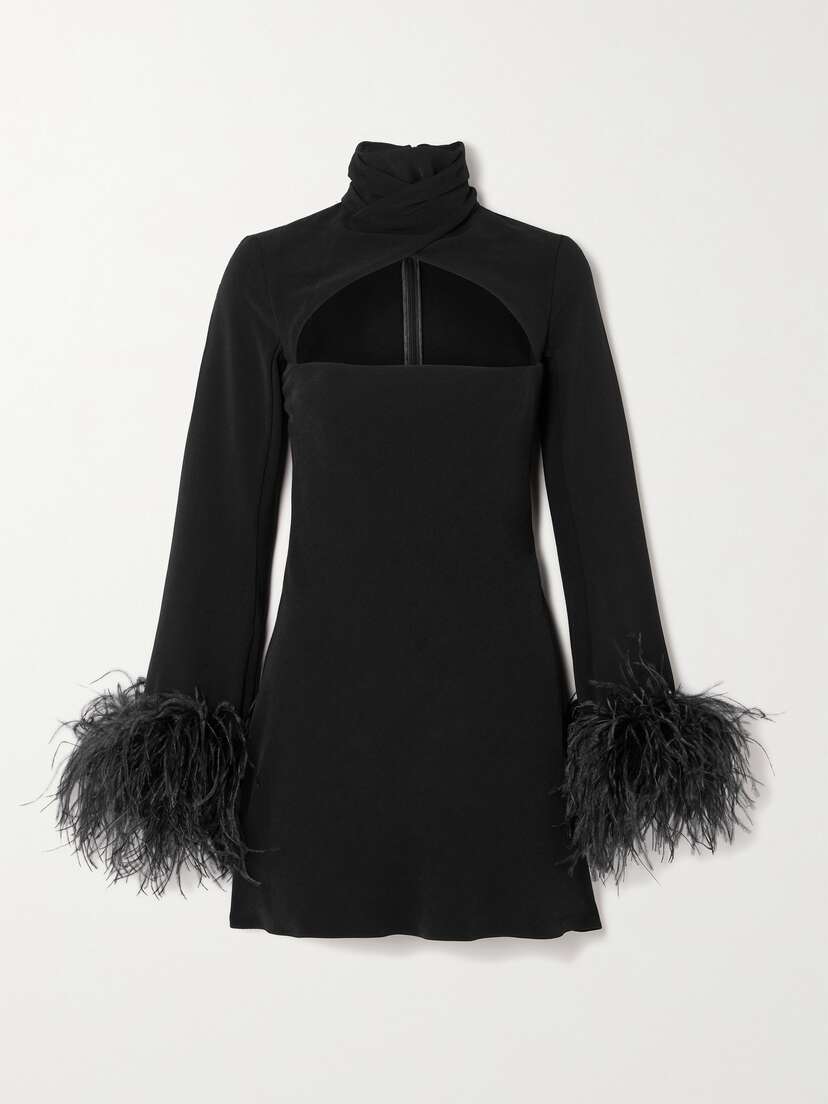 16Arlington Odessa Feather-trimmed Cutout Crepe Mini Dress