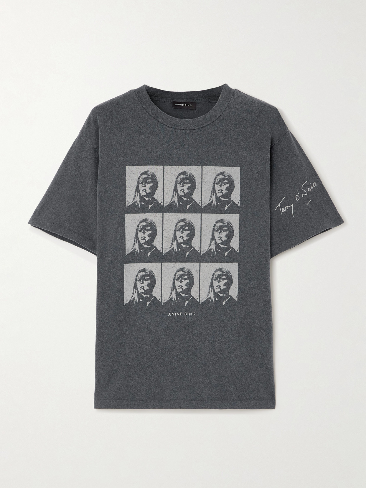 Anine Bing Hudson Printed Cotton-jersey T-shirt - Black