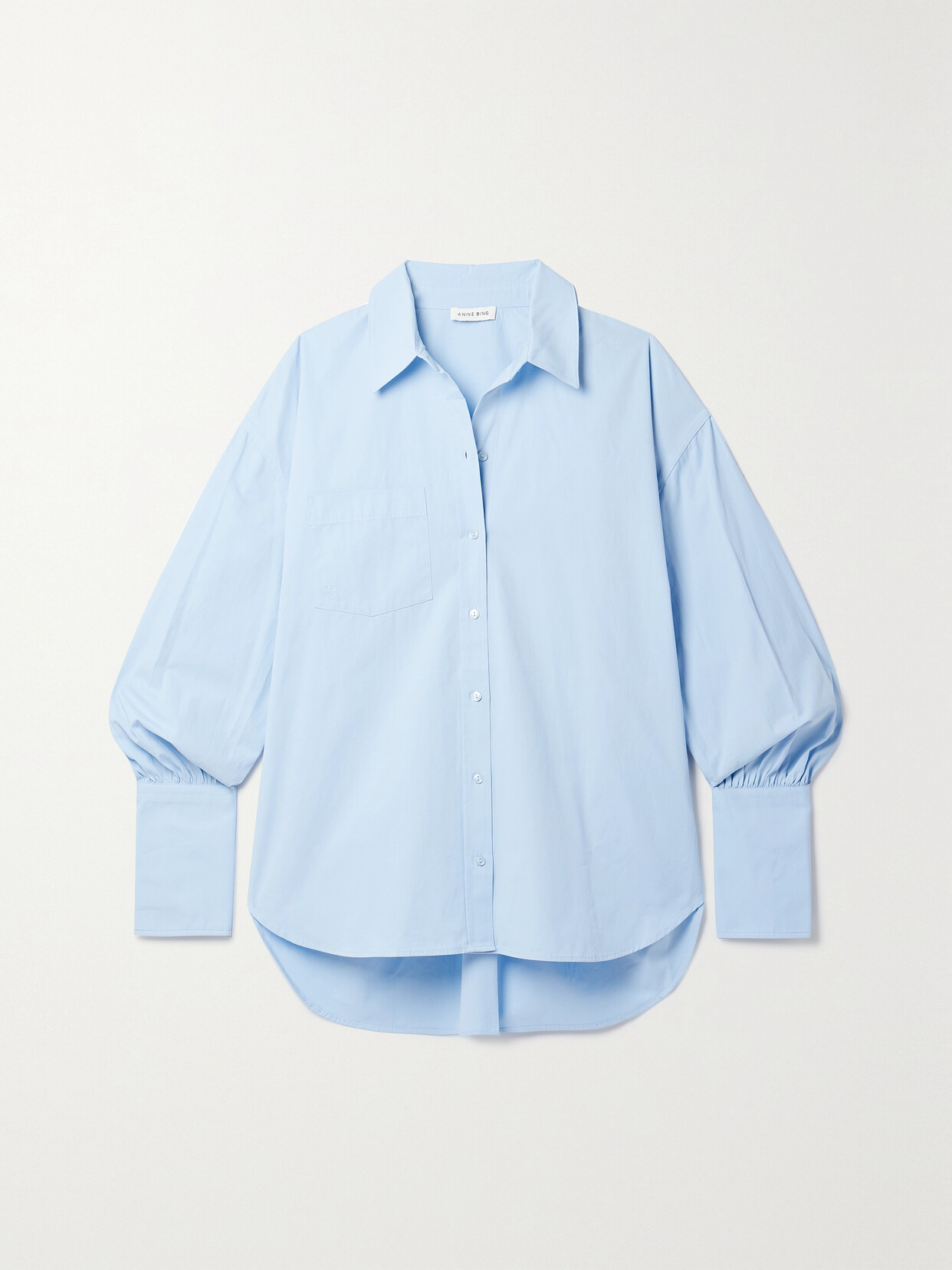 Anine Bing - Maxine Logo-embroidered Cotton-poplin Shirt - Blue