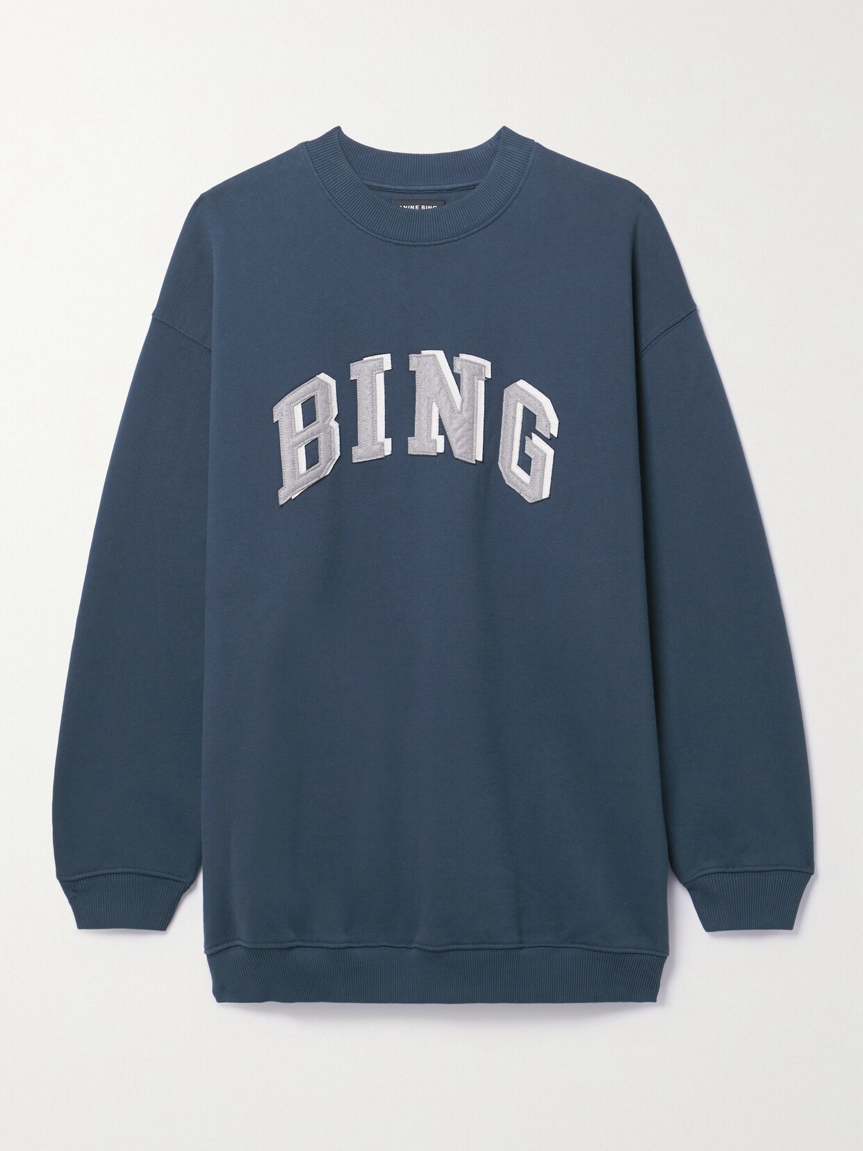 Shop Anine Bing Tyler Oversized Appliquéd Cotton-blend Jersey Sweatshirt In Blue