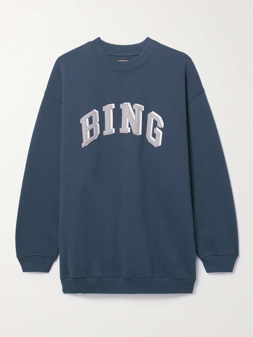 Anine Bing Tyler Oversized Appliquéd Cotton-blend Jersey Sweatshirt
