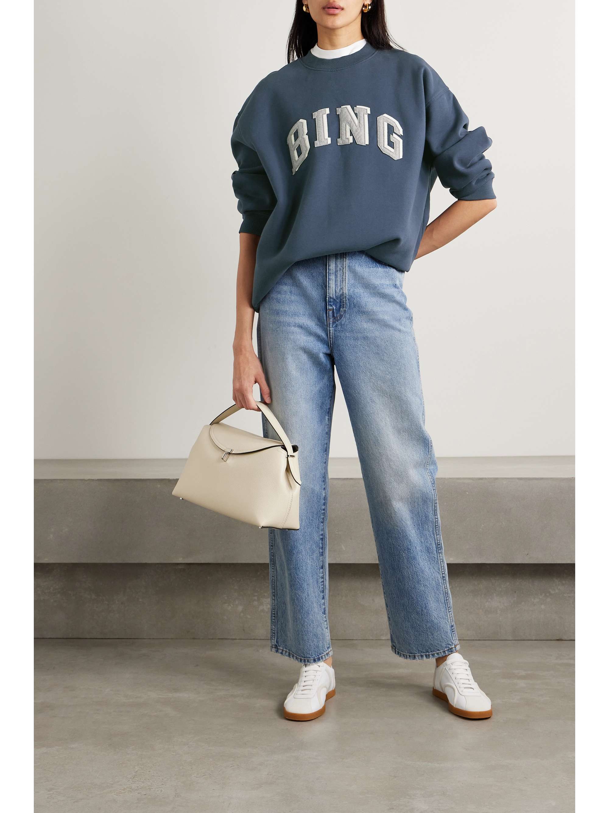 ANINE BING Tyler oversized appliquéd cotton-blend jersey sweatshirt