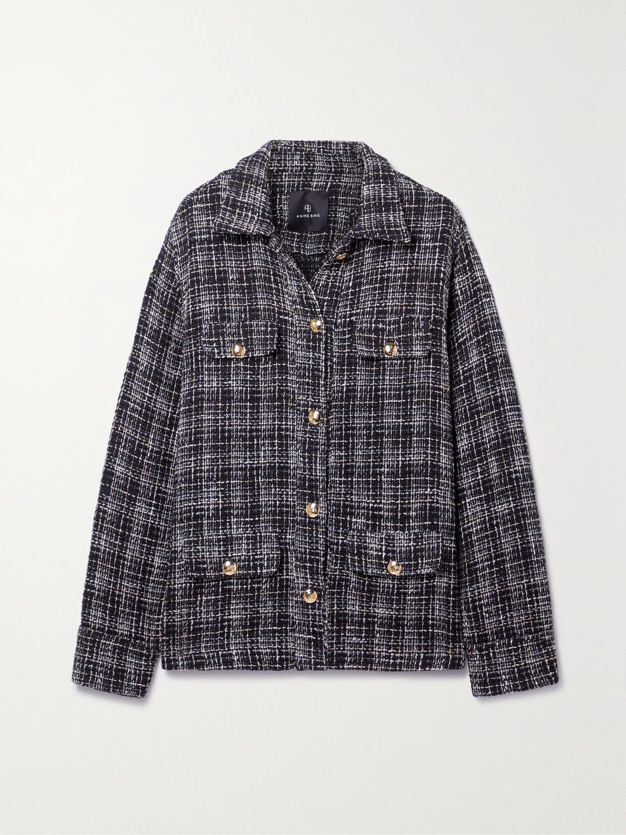 ANINE BING COREY CHECKED METALLIC TWEED JACKET