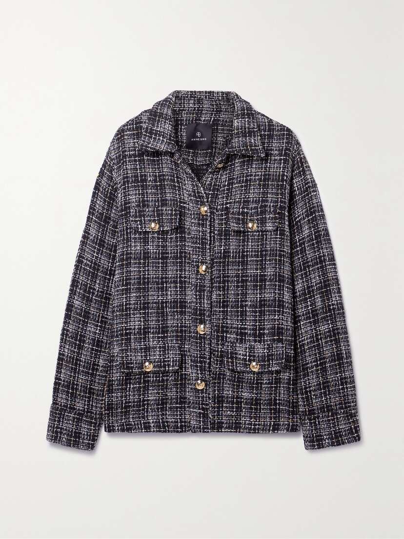 Anine Bing Corey Checked Metallic Tweed Jacket
