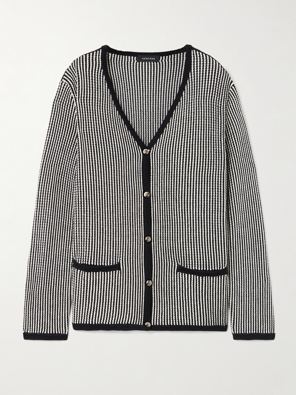 ANINE BING DAVE STRIPED KNITTED CARDIGAN