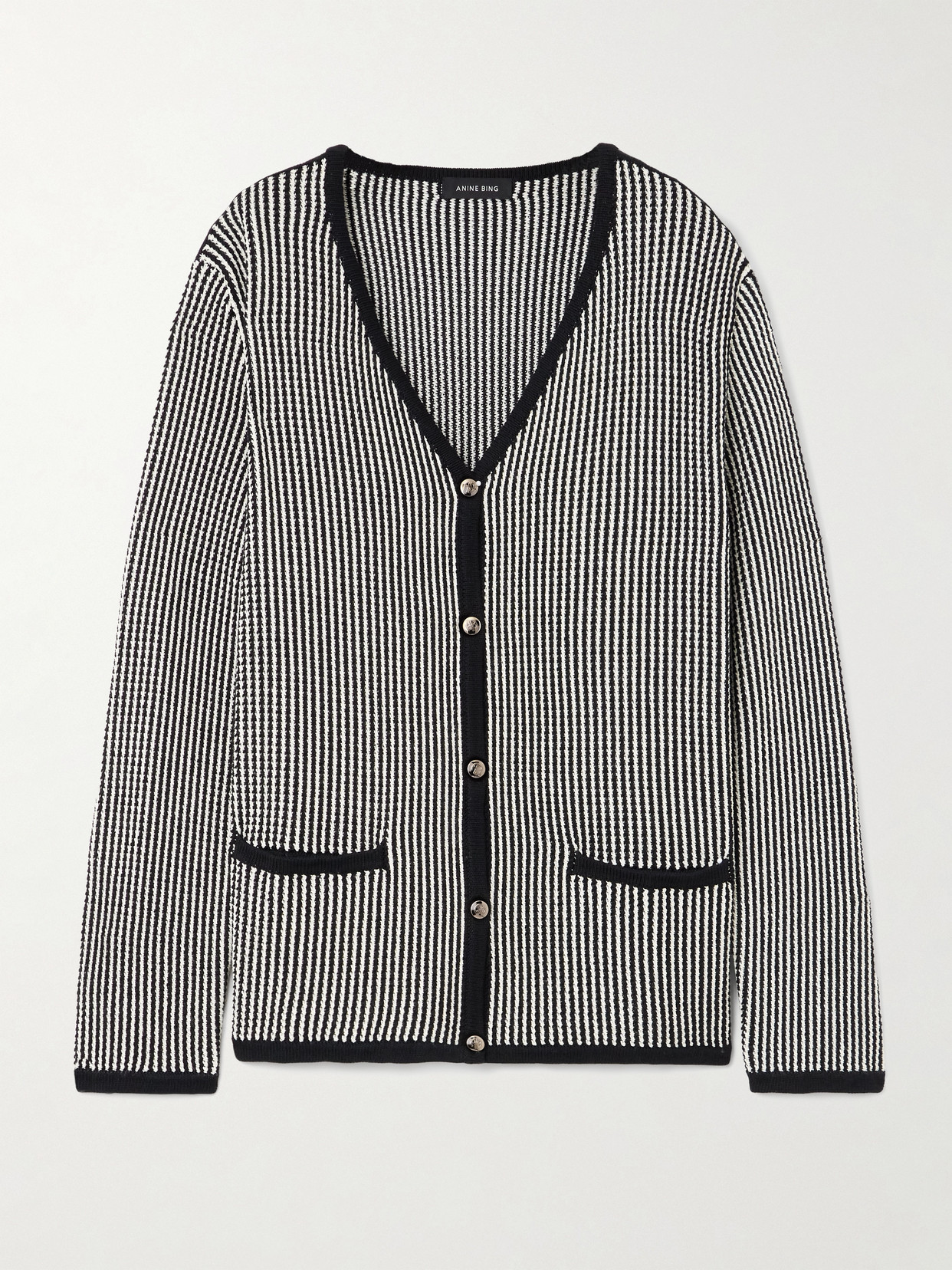 Shop Anine Bing Dave Striped Knitted Cardigan In Multi