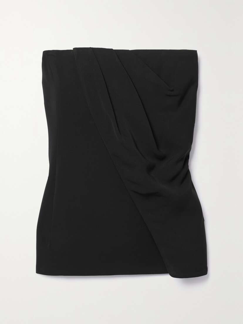 Anine Bing Halle Strapless Pleated Crepe Bustier Top