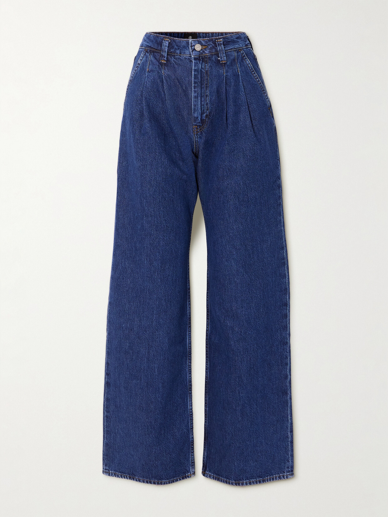 Shop Anine Bing Carrie Pleated High-rise Straight-leg Jeans In Blue