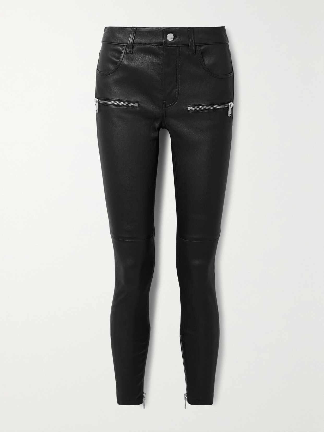 Shop Anine Bing Remy Zip-detailed Leather Skinny Pants In Black