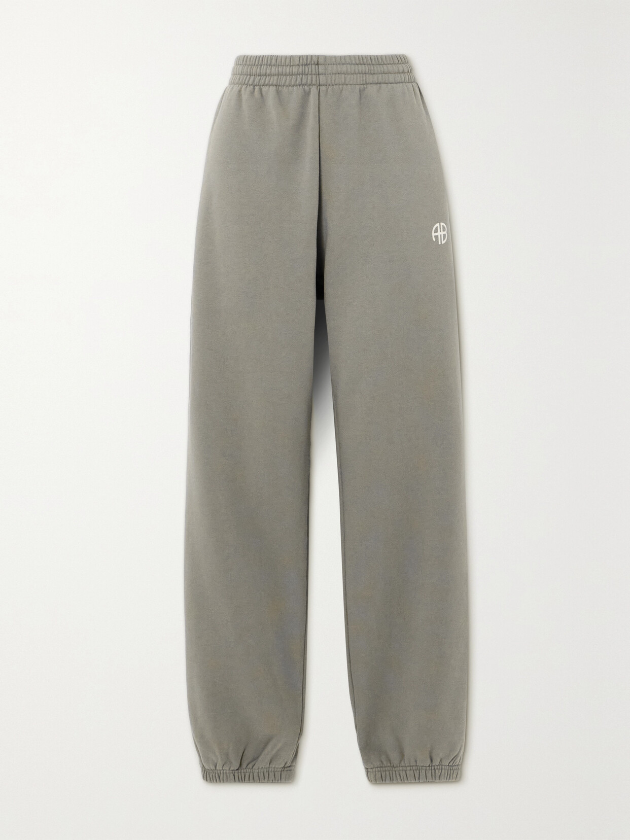 Shop Anine Bing Karter Printed Cotton-blend Jersey Track Pants In Gray