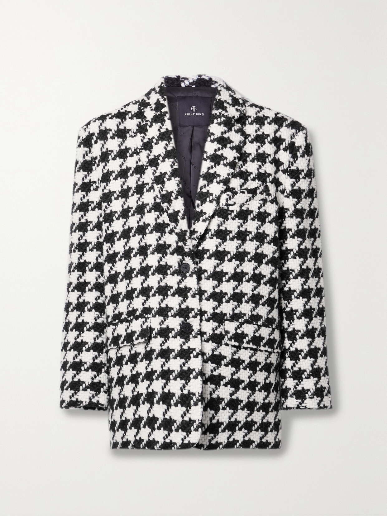 Shop Anine Bing Quinn Brushed Houndstooth Tweed Blazer In Multi