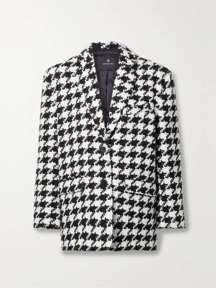 Anine Bing Quinn Brushed Houndstooth Tweed Blazer - x large