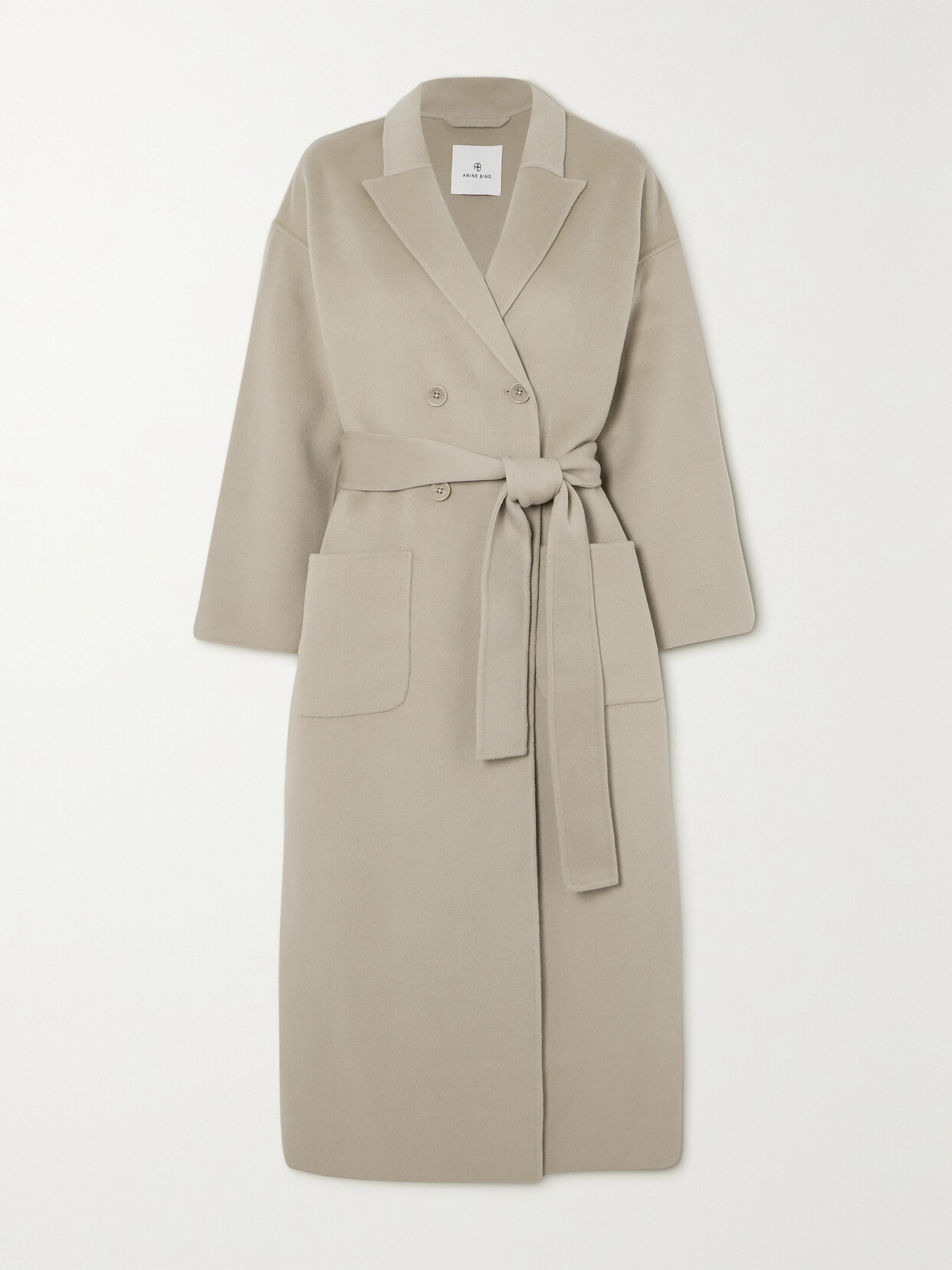 Shop Anine Bing Dylan Double-breasted Belted Wool And Cashmere-blend Coat In Gray