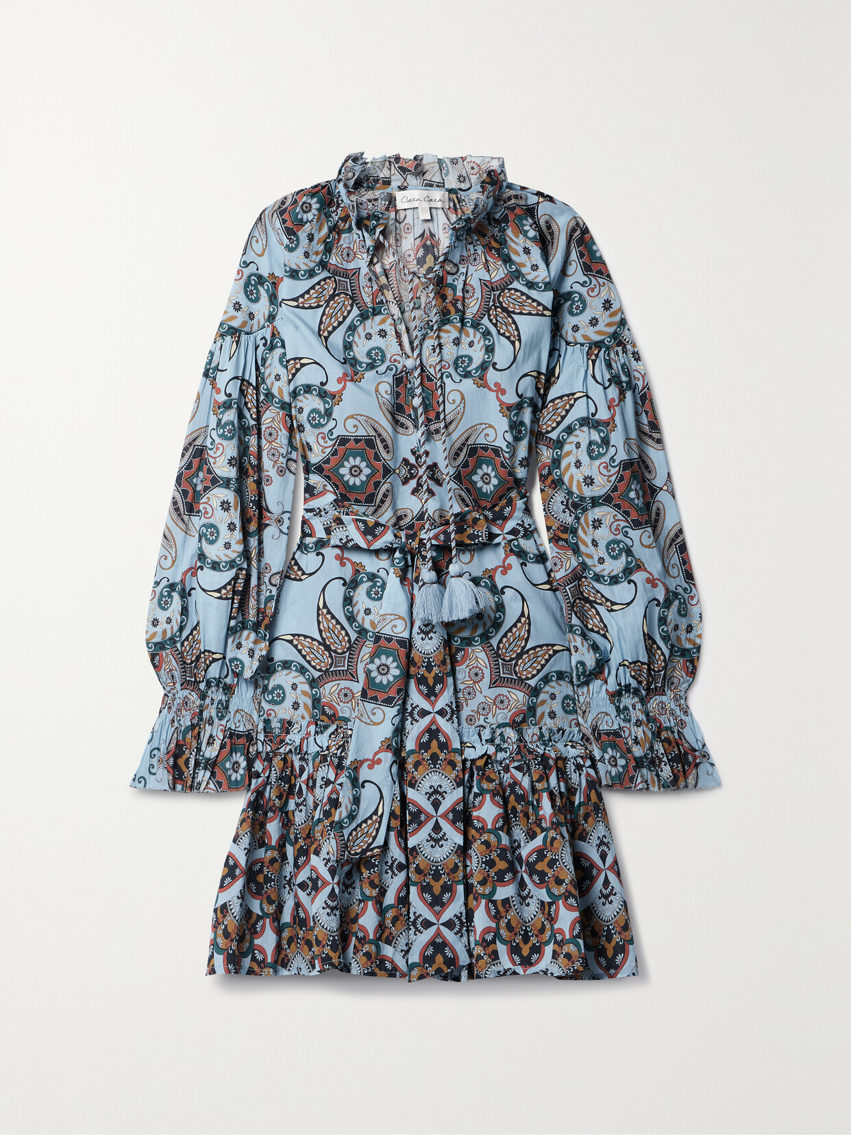 Shop Cara Cara Poppy Belted Printed Cotton-voile Mini Dress In Blue