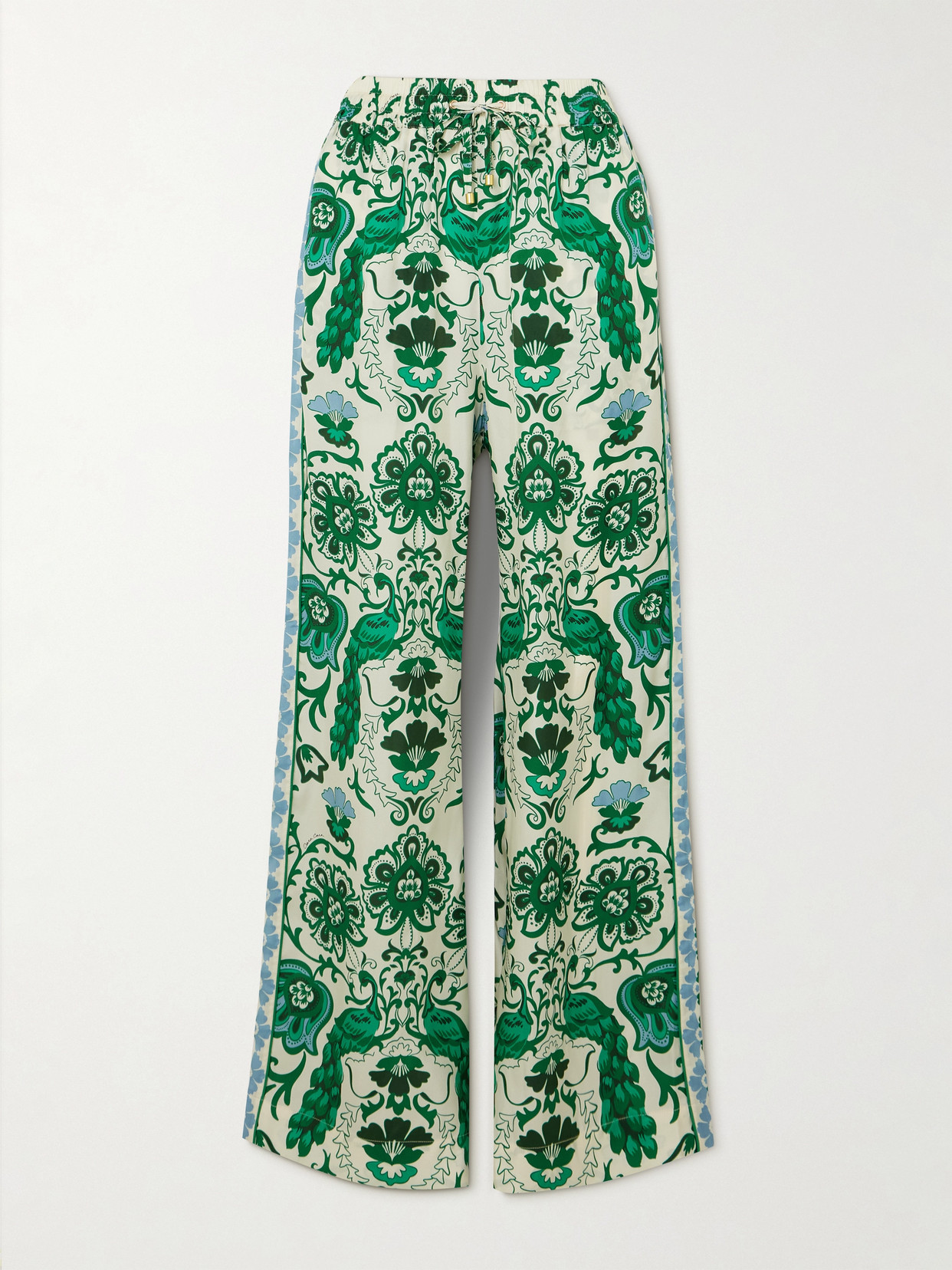 Shop Cara Cara Amalfi Printed Silk-twill Wide-leg Pants In Green