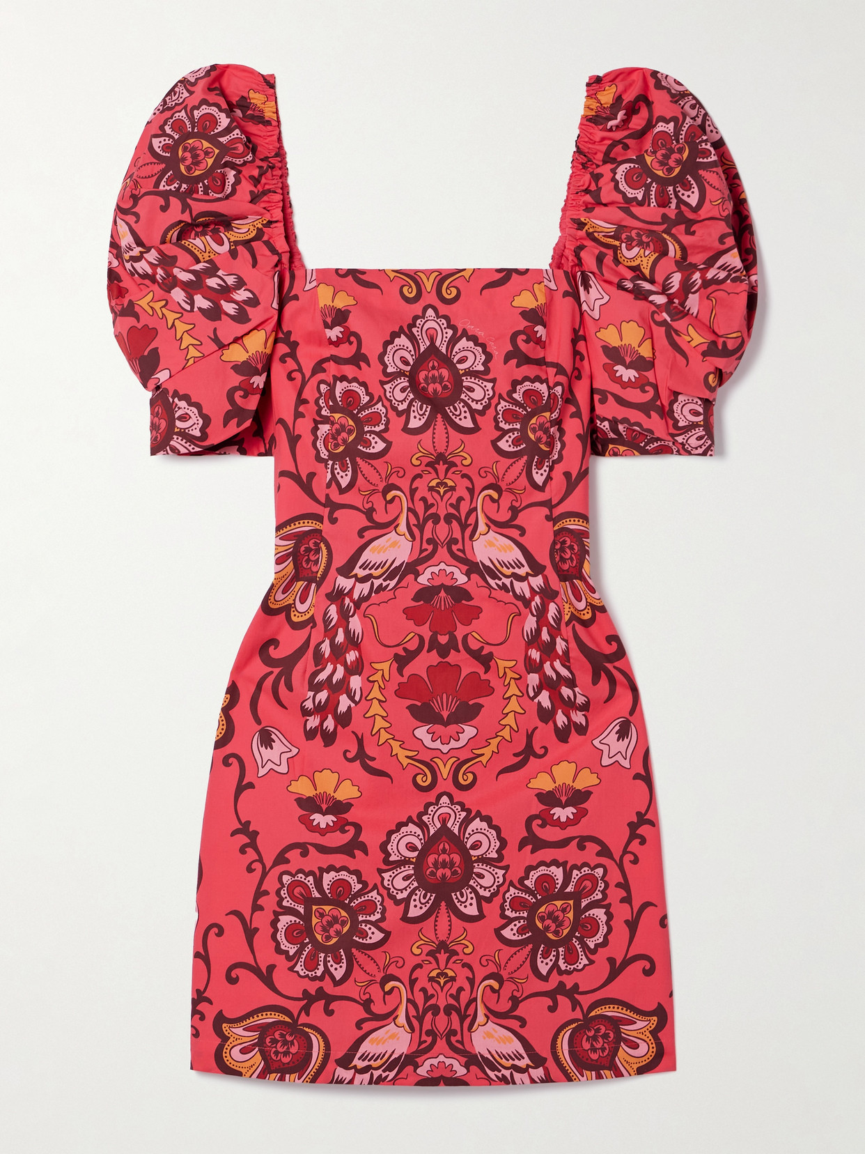 Cara Cara Kelly Floral-print Cotton-poplin Mini Dress In Red