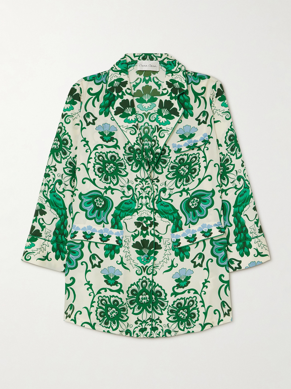 Shop Cara Cara Venezia Printed Silk-twill Jacket In Green