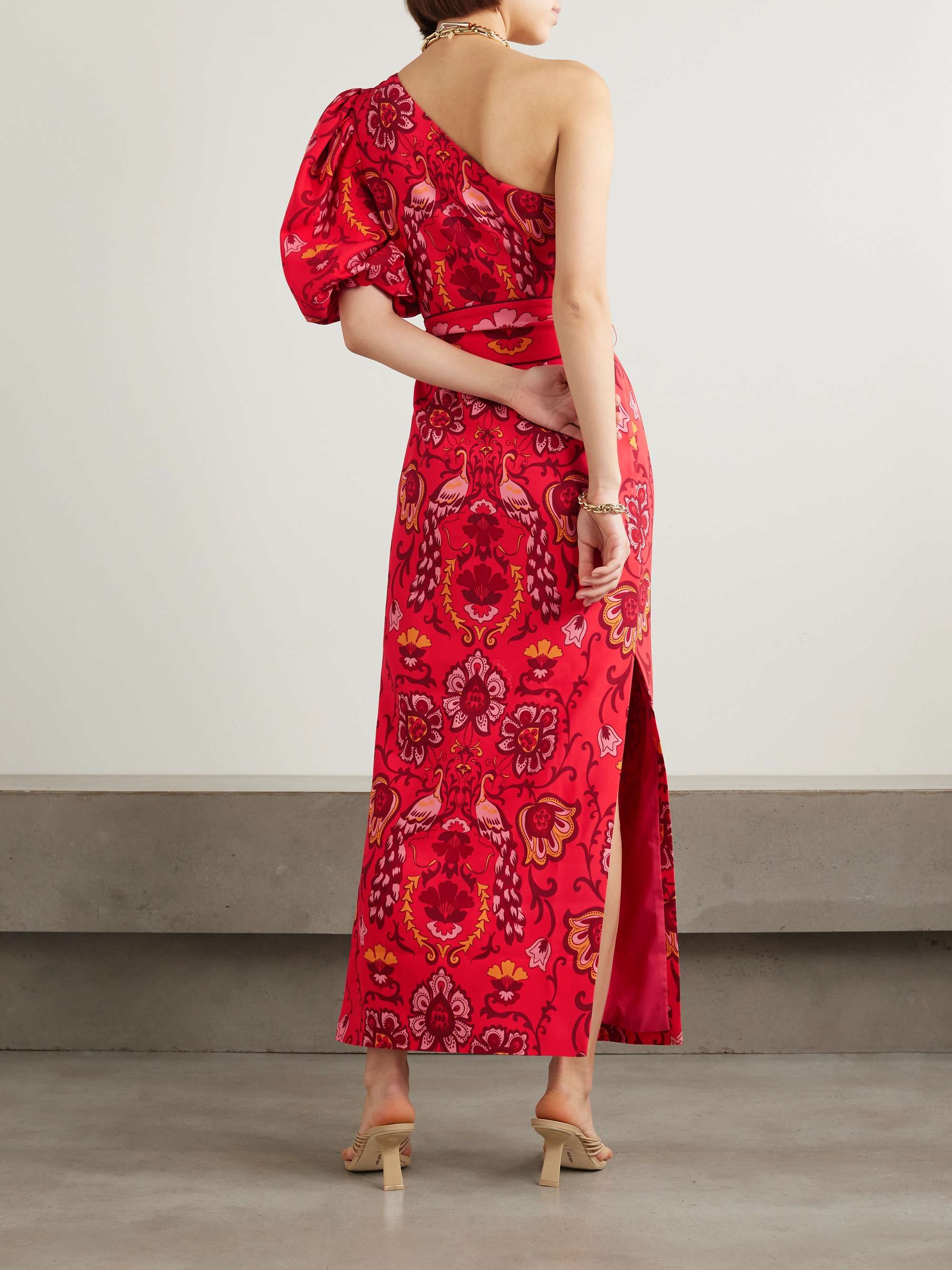 CARA CARA Lucia belted floral-print one-shoulder stretch-crepe maxi dress