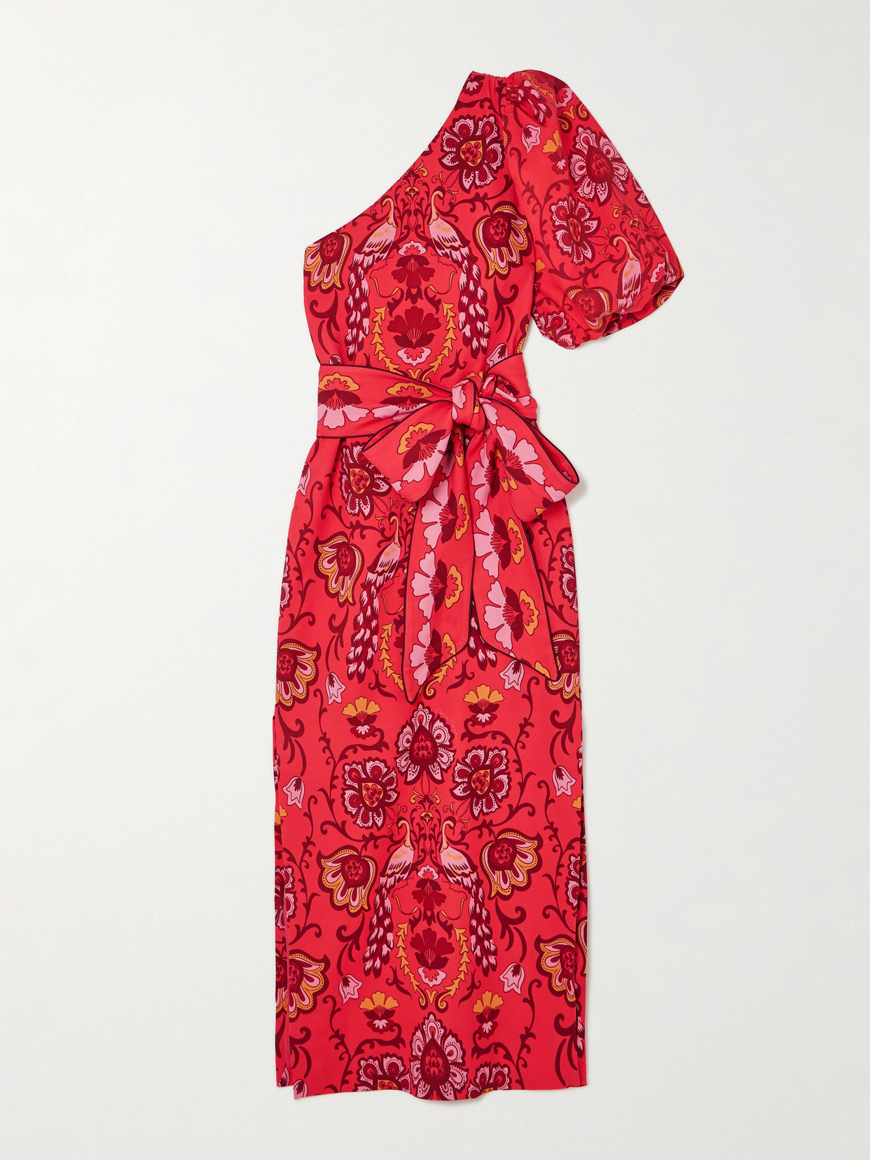 Shop Cara Cara Lucia Belted Floral-print One-shoulder Stretch-crepe Maxi Dress In Red