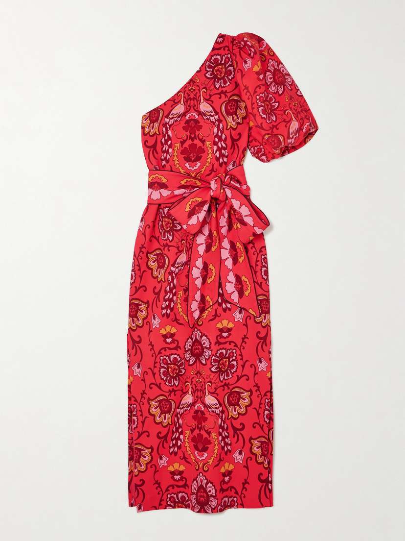 Cara Cara Lucia Belted Floral-print One-shoulder Stretch-crepe Maxi Dress
