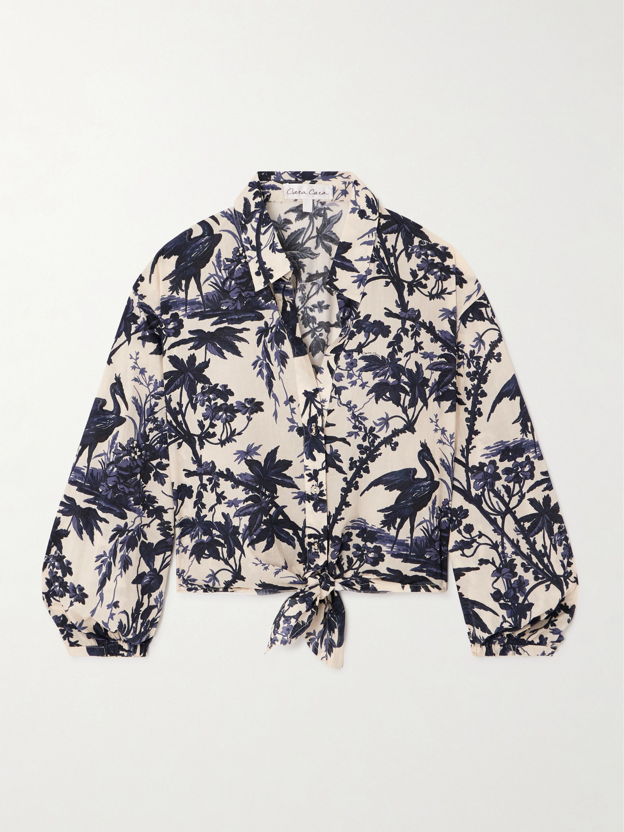 Cara Cara - Rumson Cropped Tie-detailed Printed Cotton-voile Shirt - Blue