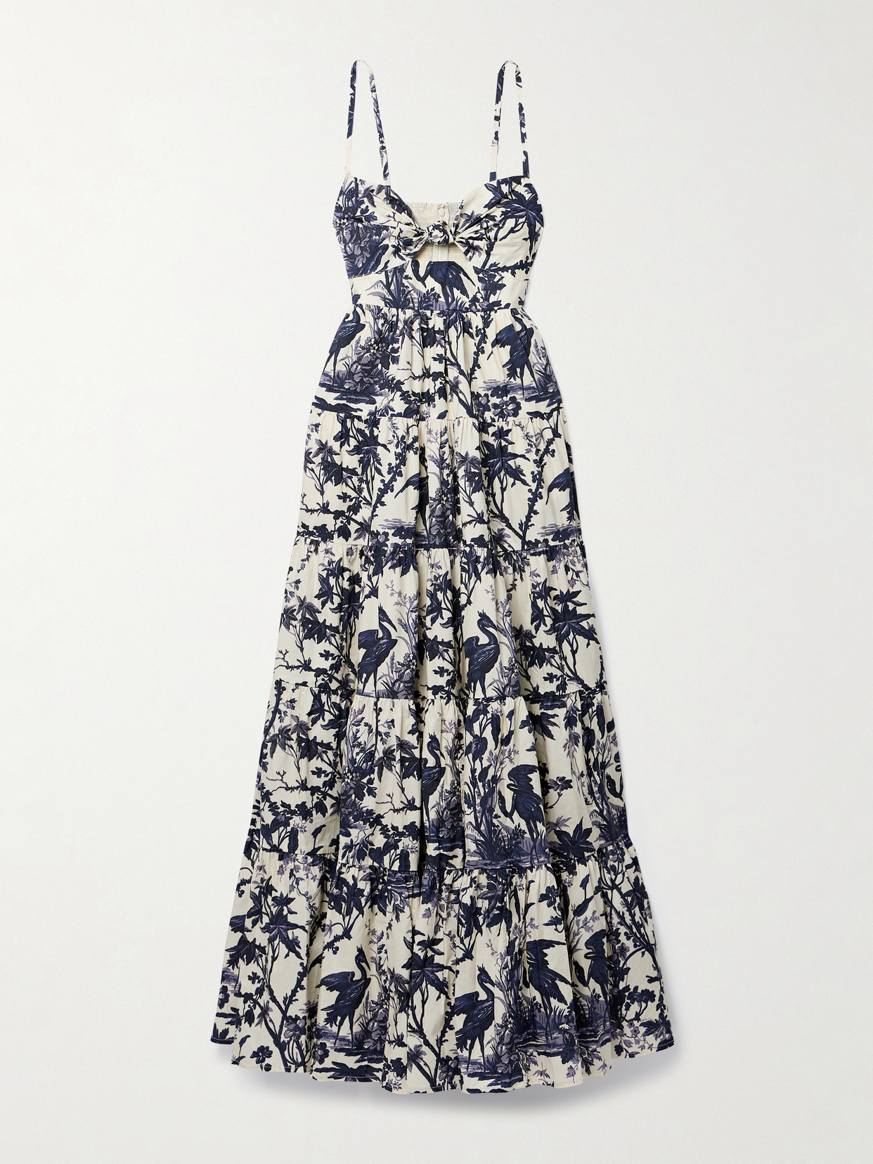 Shop Cara Cara Delilah Tiered Printed Cotton-poplin Maxi Dress In Blue