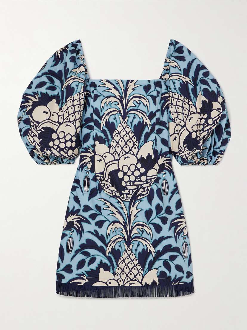 Cara Cara Montauk Fringed Printed Cotton-poplin Mini Dress