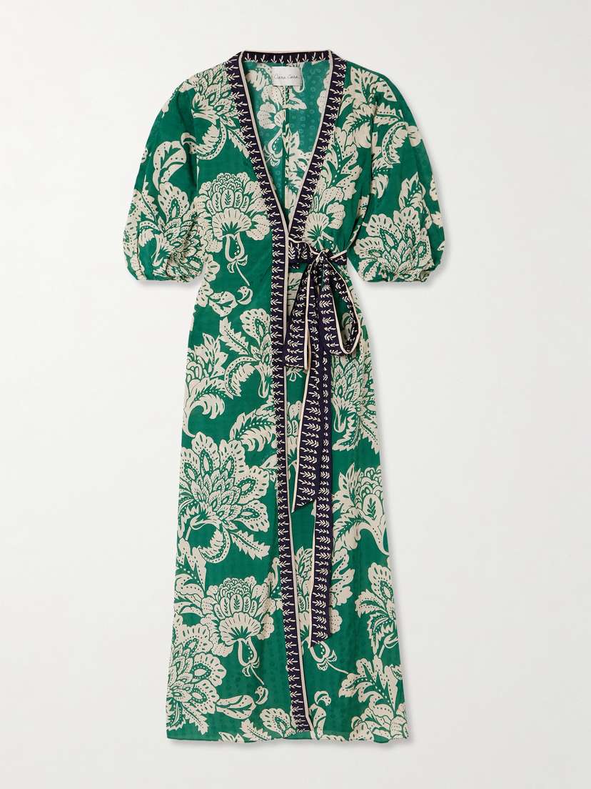 Cara Cara Rosewood Floral-jacquard Midi Wrap Dress
