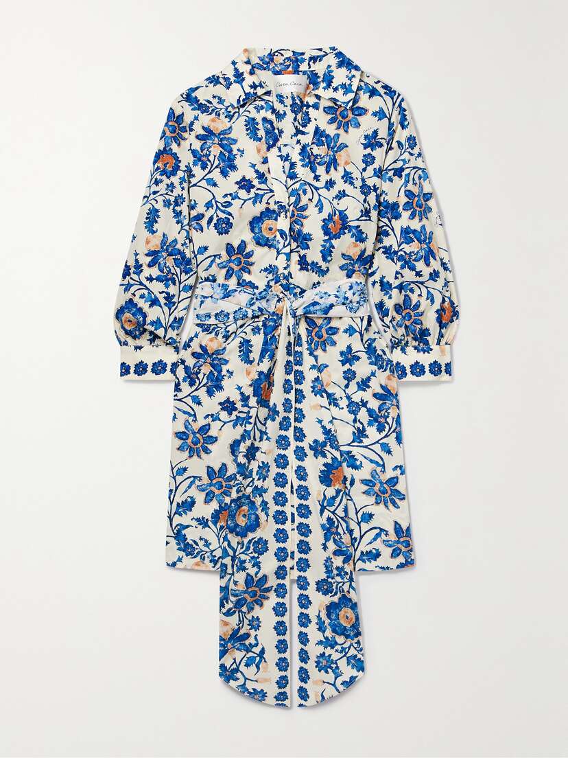 Cara Cara Leighton Tie-detailed Floral-print Cotton-poplin Mini Shirt Dress -  - x large