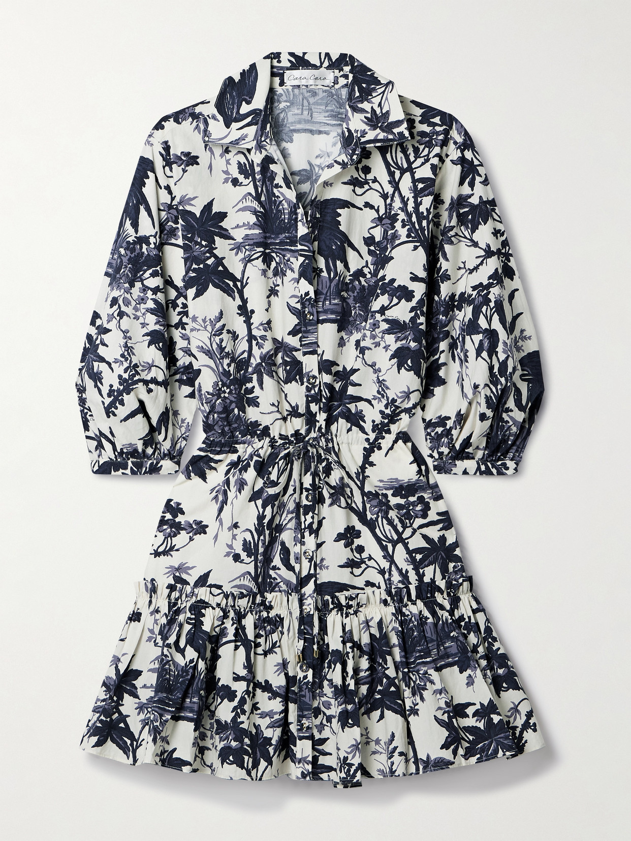 Cara Cara Robin Puff-sleeve Floral Poplin Mini Dress In Blue