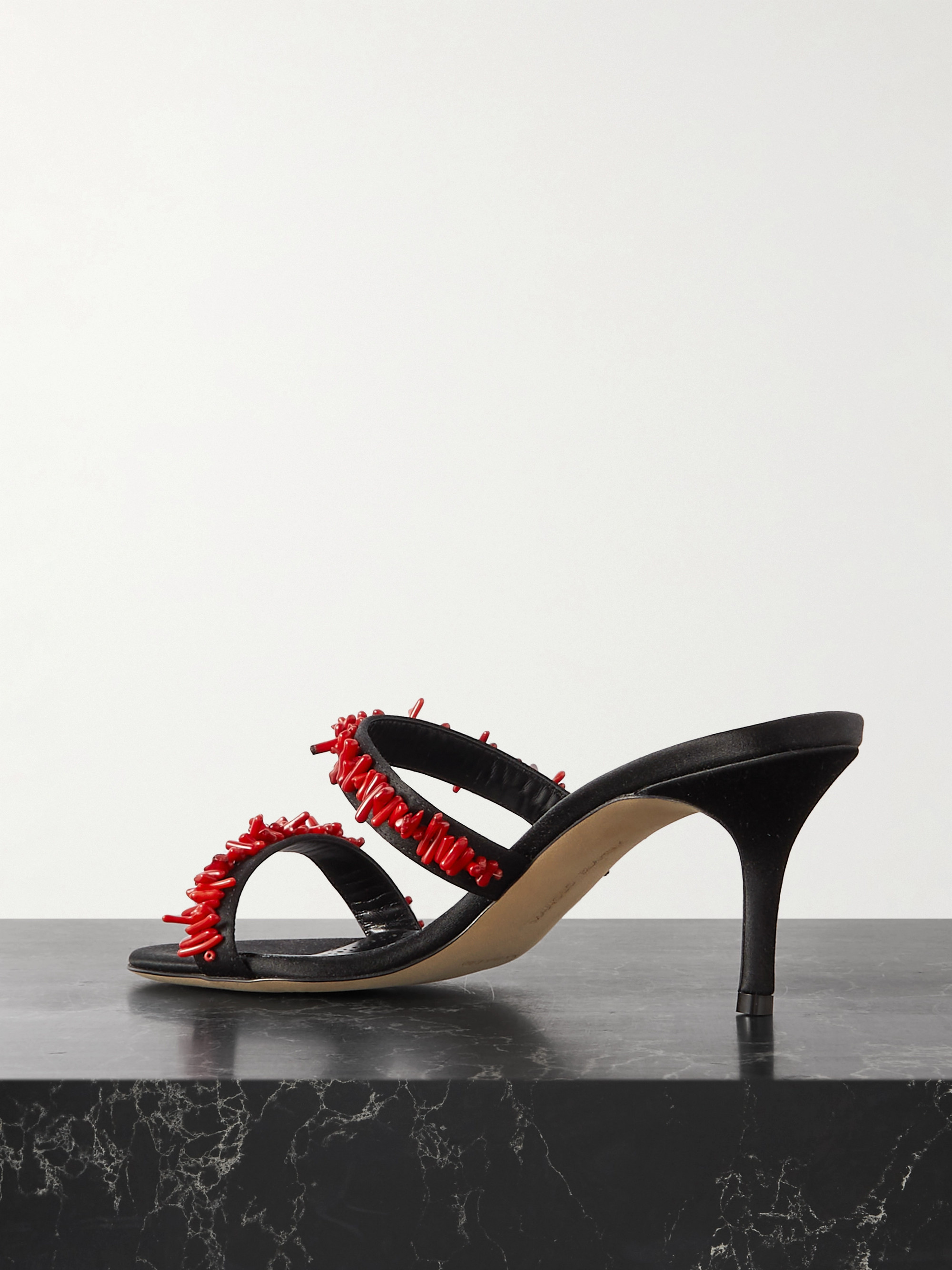 MANOLO BLAHNIK Clorettenu 70 bead-embellished satin sandals thumbnail