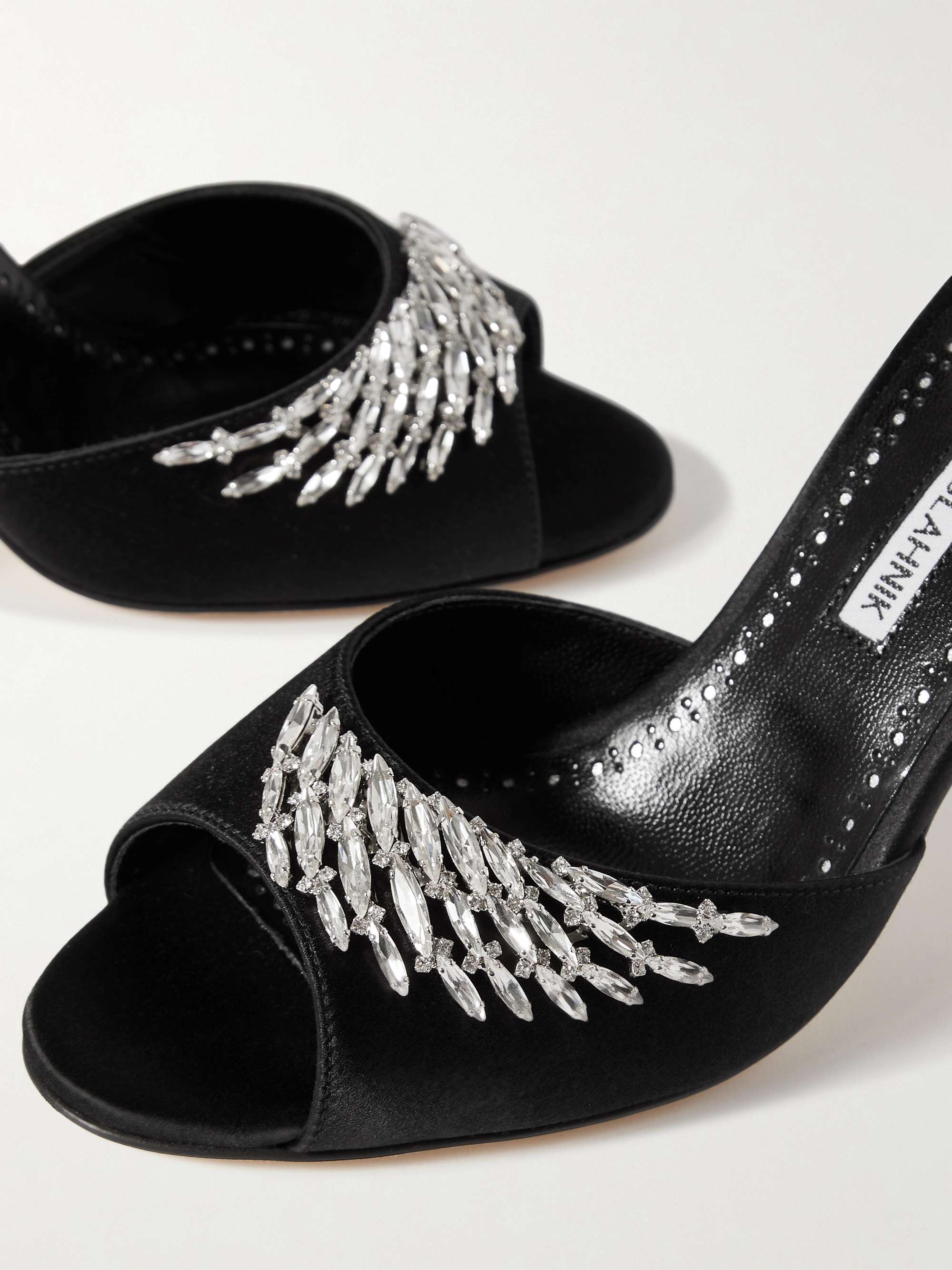 MANOLO BLAHNIK Plumena 90 crystal-embellished satin lace-up MANOLO BLAHNIK Plumena 90 crystal-embellished satin lace-up