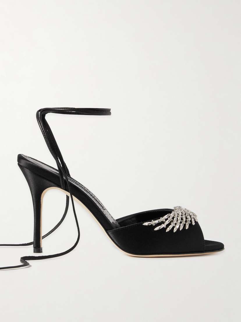 Manolo Blahnik Plumena 90 Crystal-embellished Satin Lace-up Sandals