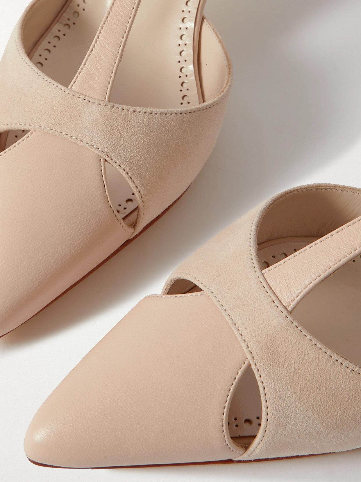 Manolo Blahnik Turgimod 50 Cutout Leather And Suede Slingback Pumps In Cream