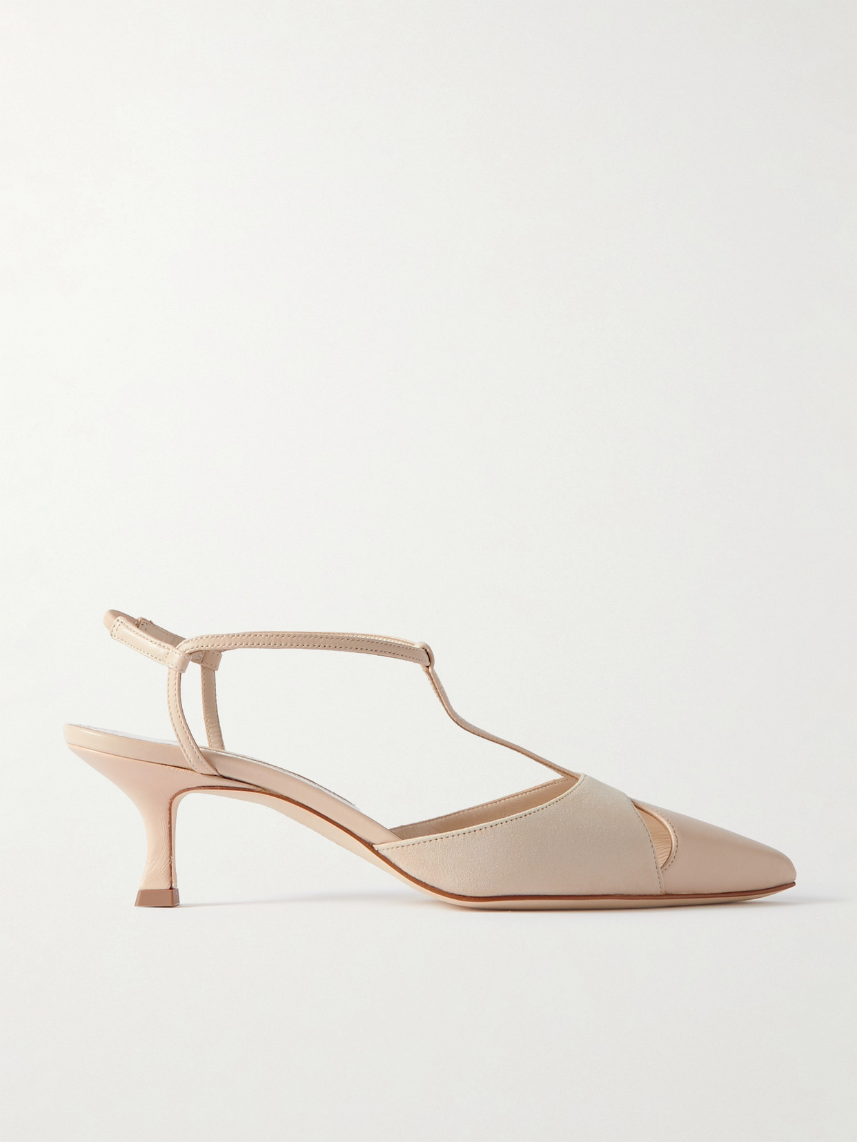 Manolo Blahnik - Turgimod 50 Cutout Leather And Suede Slingback Pumps - Cream