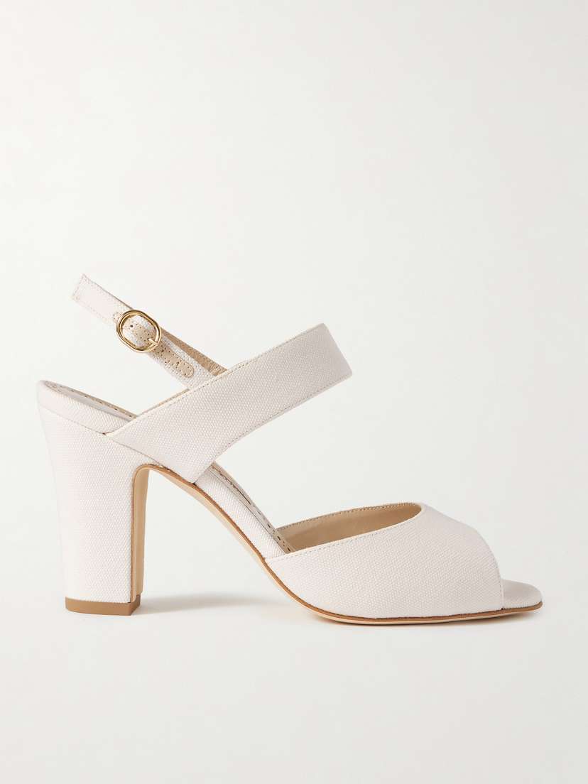 Manolo Blahnik Khiko 90 Leather-trimmed Canvas Slingback Sandals