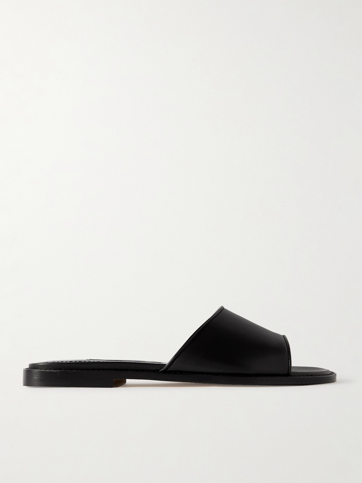 Manolo Blahnik - Safianu Leather Slides - Black