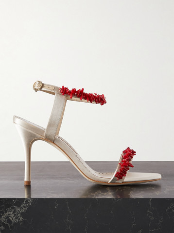MANOLO BLAHNIK Cienzan 90 bead-embellished satin sandals