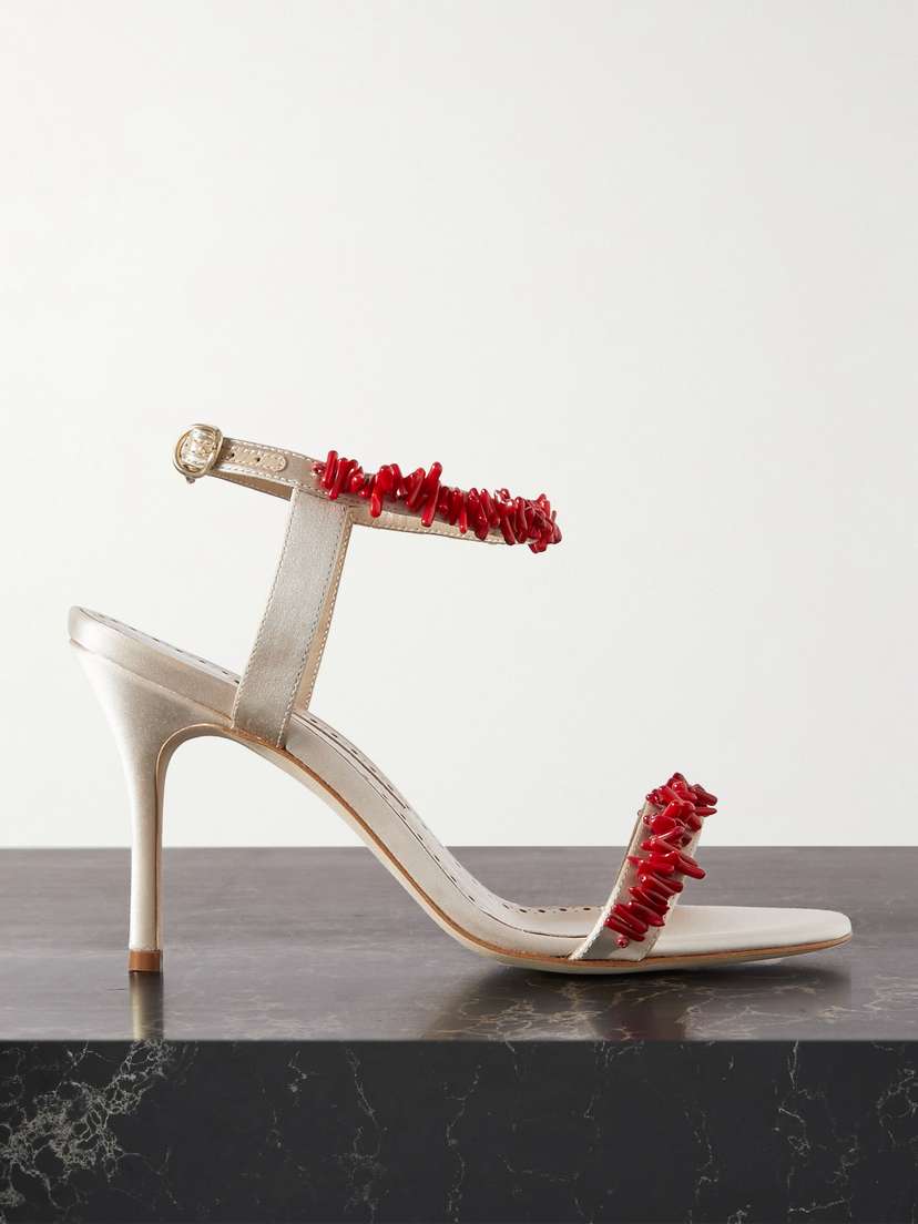 Manolo Blahnik Cienzan 90 Bead-embellished Satin Sandals
