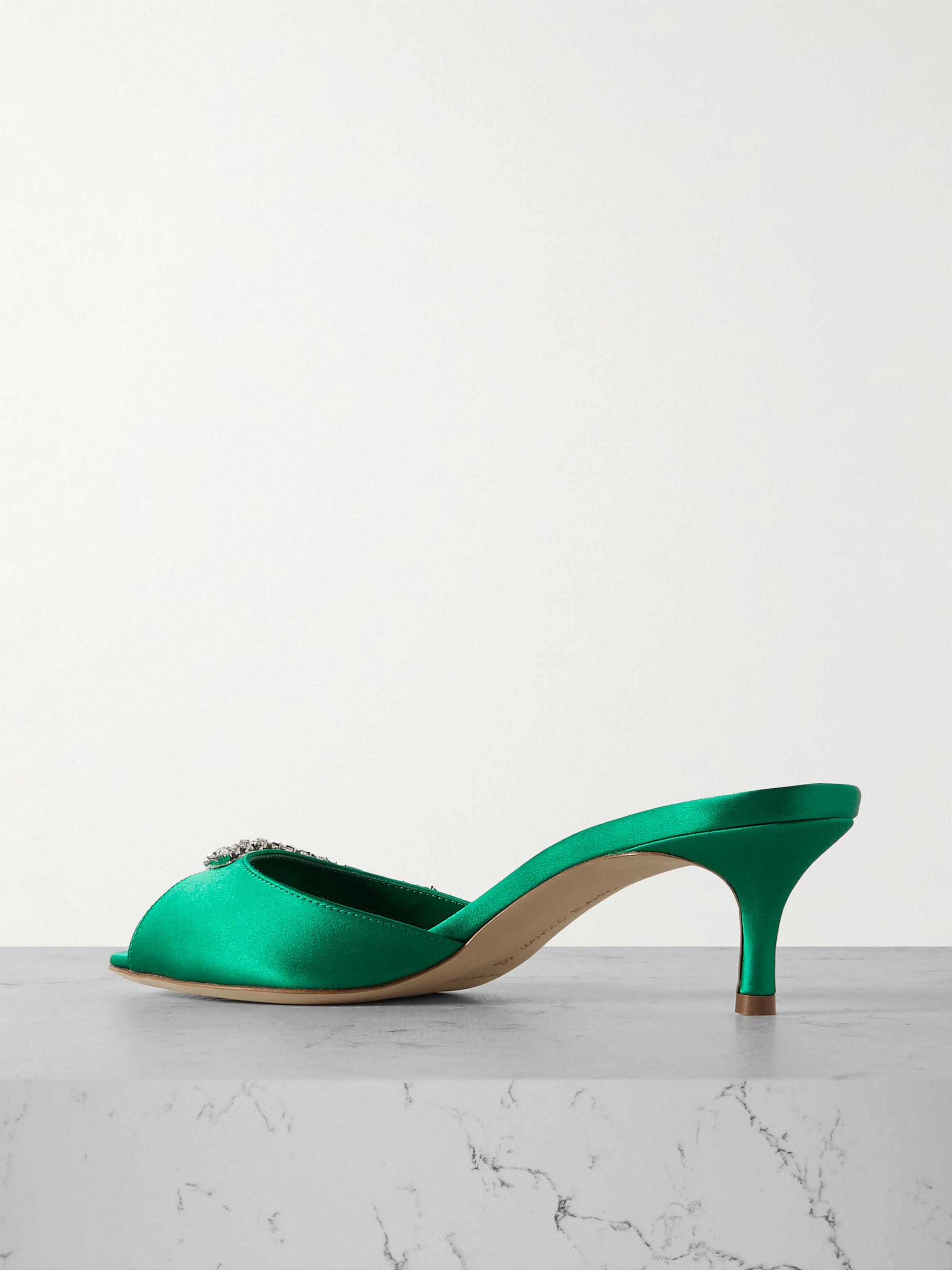 MANOLO BLAHNIK Lumada 50 crystal-embellished satin mules