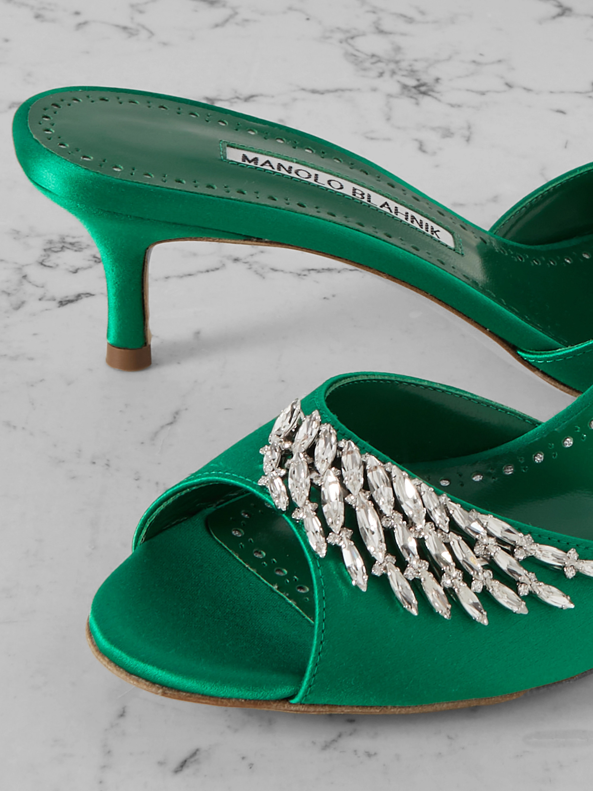 MANOLO BLAHNIK Lumada 50 crystal-embellished satin mules