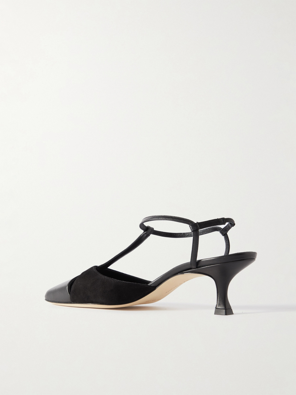 Shop Manolo Blahnik Turgimod 50 Cutout Leather And Suede Slingback Pumps In Black