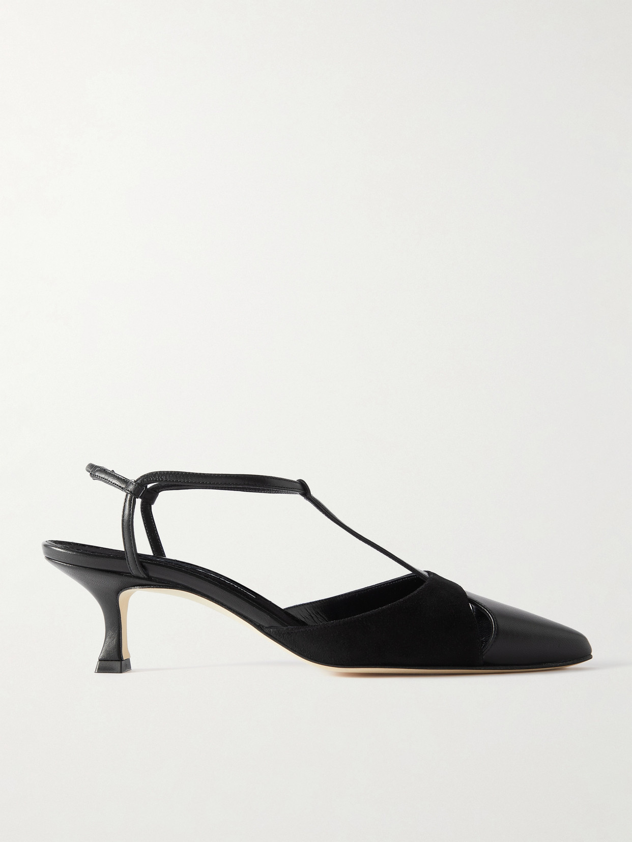 Shop Manolo Blahnik Turgimod 50 Cutout Leather And Suede Pumps In Black