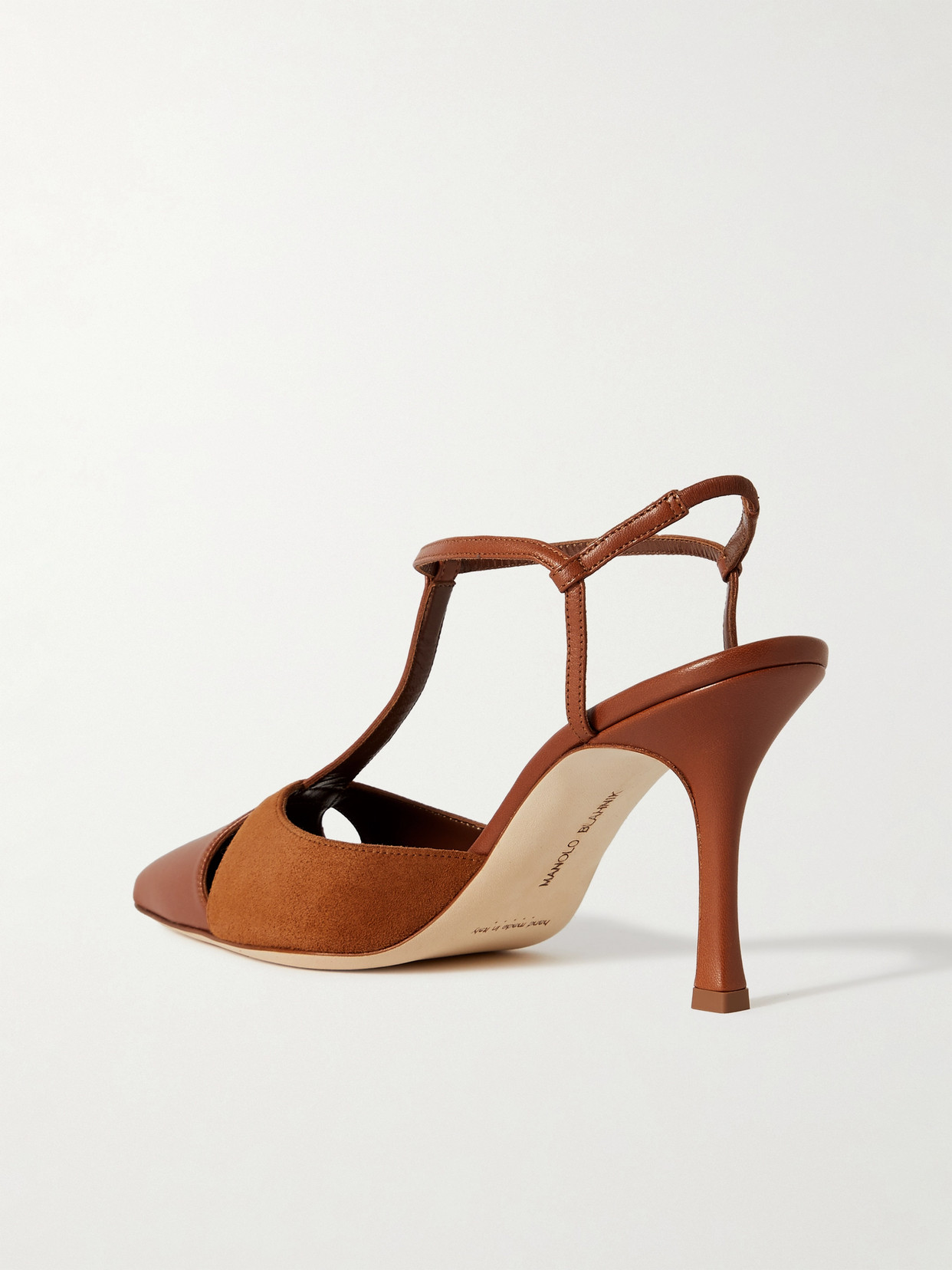 Shop Manolo Blahnik Turgimodhi 90 Cutout Leather And Suede Slingback Pumps In Brown