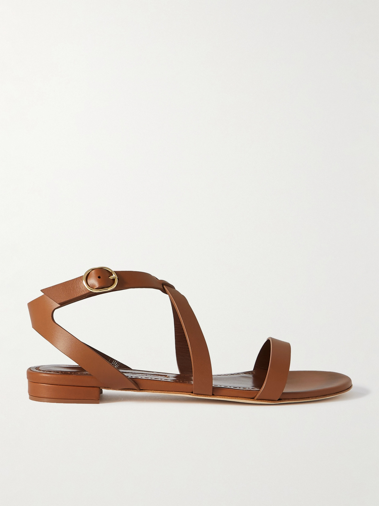 Manolo Blahnik Magalou Leather Sandals In Medium Brown